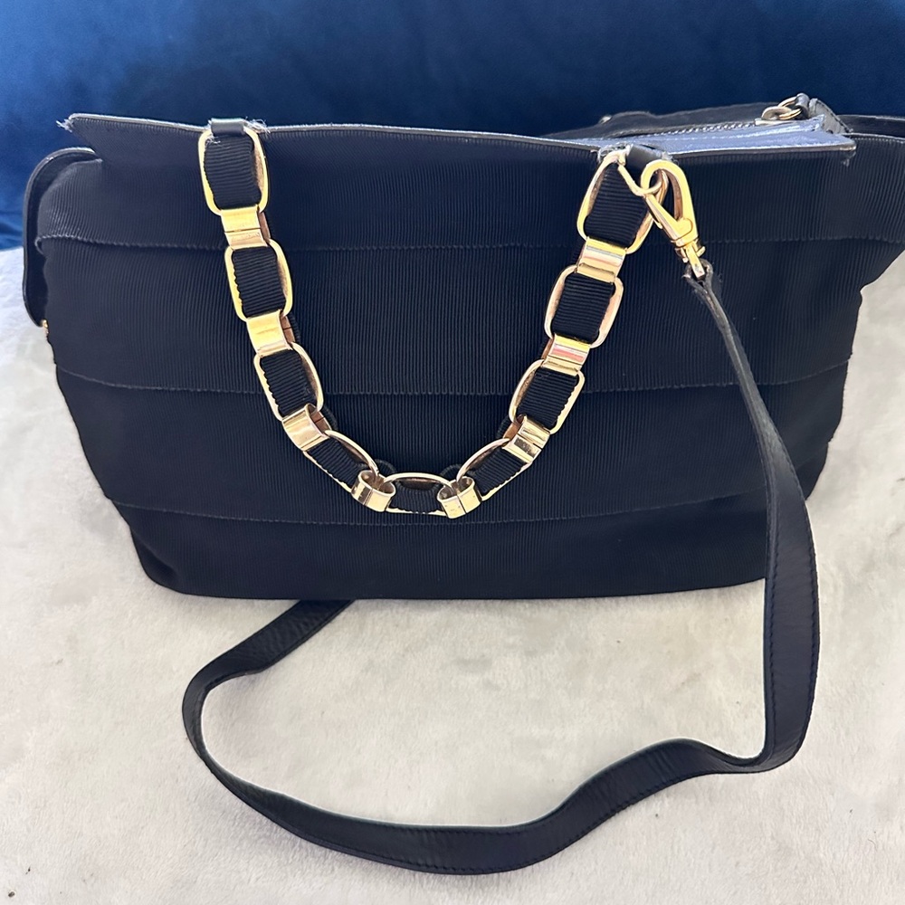 Salvatore Ferragamo Black and Gold Shoulder Bag with Chain Detail